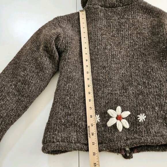Laundromat Knit Jacket Sweater S Brown Full Zip Thick Wool Floral Lined Handmade - Picture 6 of 16